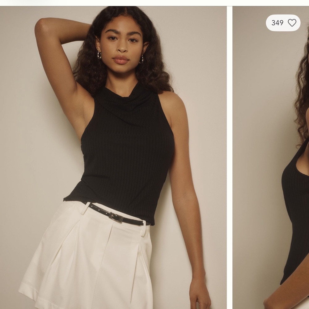 Anthropologie Black Ribbed Mock-Neck Sleeveless Tank NWOT